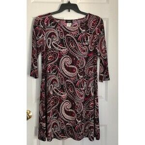 MSK Women's Swing Dress Size Medium Paisley Long Sleeve Crew Neck Pullover